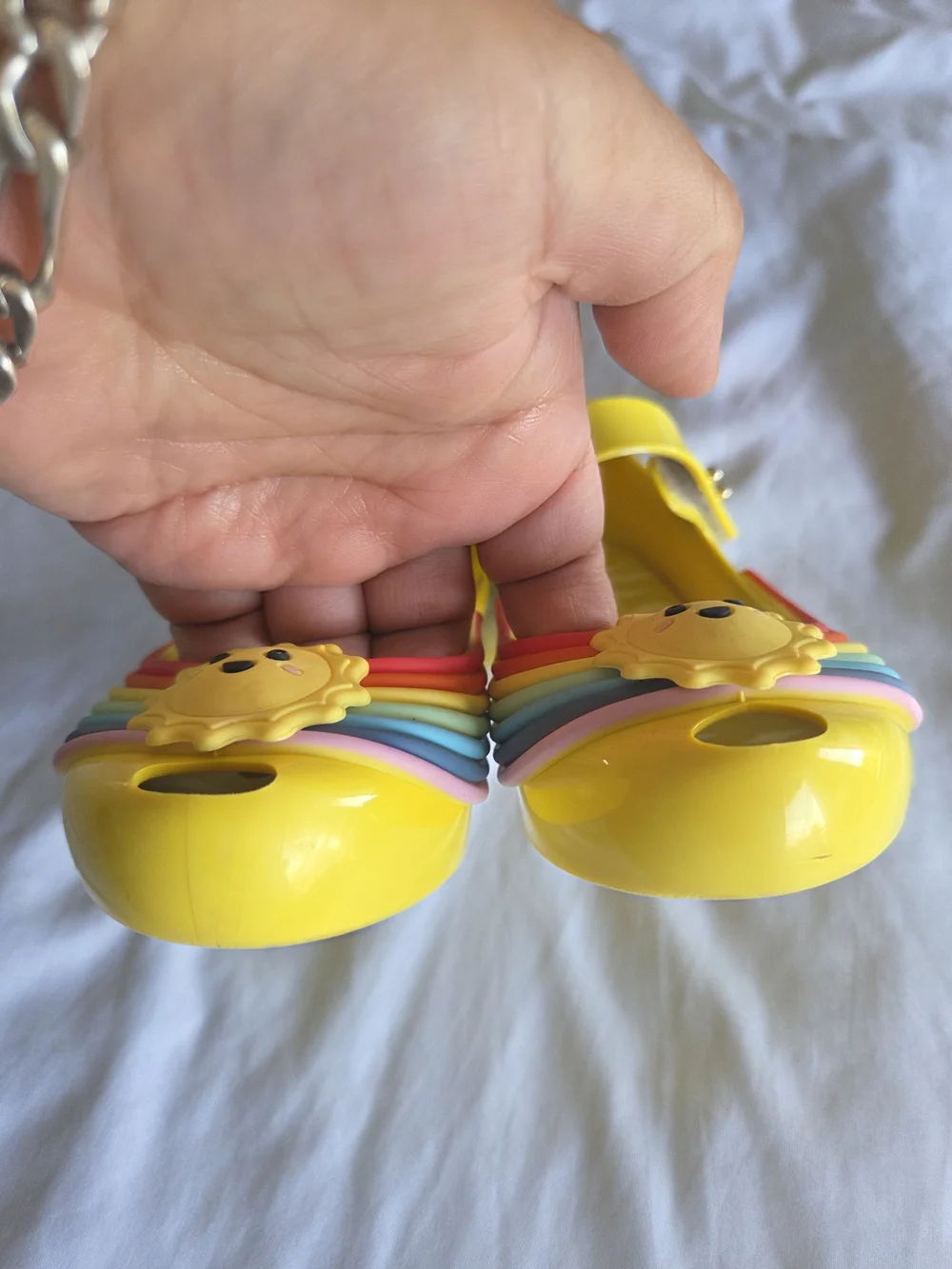 Mini Melissa | Yellow Mary Jane Sandals with Rainbow and Sun Motif